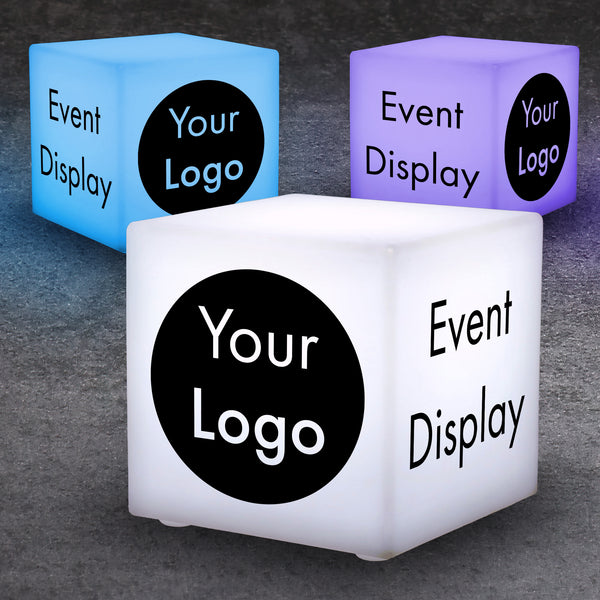 Custom Table Centers for Tradeshows, Custom Lighted Signs, Illuminated Table Talkers for Exhibit Booths, Lighted Signage, Branded Logo LED Cube Light