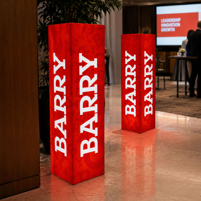 Expo Exhibition Logo Light Box Sign, Tall Illuminated Custom Branded Column Pillar Plinth Display for Corporate Event Signage, Conference Decor