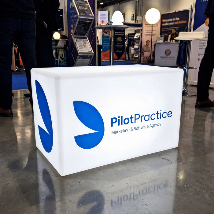 LED Light Box with Logo, Branded Furniture Seating Bench Stool, Custom Display Sign for Corporate Event Decor, Conference, Launch Party, Expo Stand