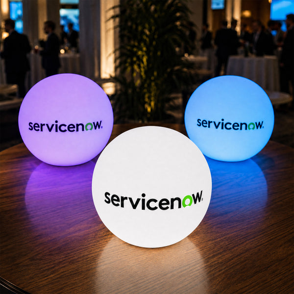 Personalized LED Ball Table Lamp, Branded Cordless Table Center, Round Logo Lightbox