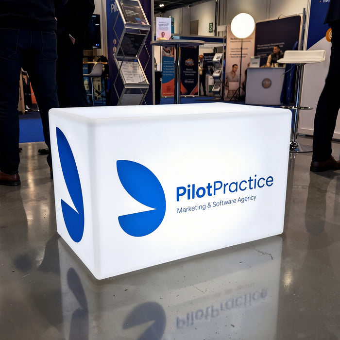 LED Light Box with Logo, Branded Furniture Seating Bench Stool, Custom Display Sign for Corporate Event Decor, Conference, Launch Party, Expo Stand