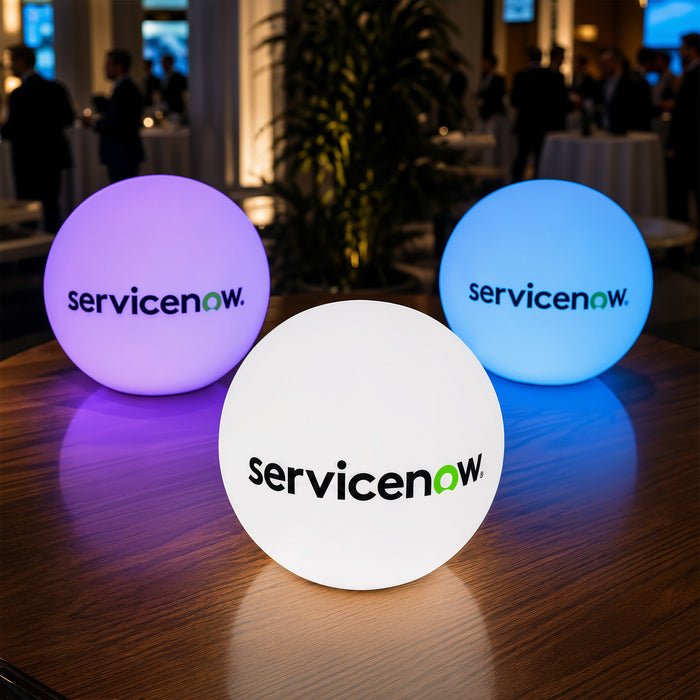 Personalized LED Ball Table Lamp, Branded Cordless Table Center, Round Logo Lightbox