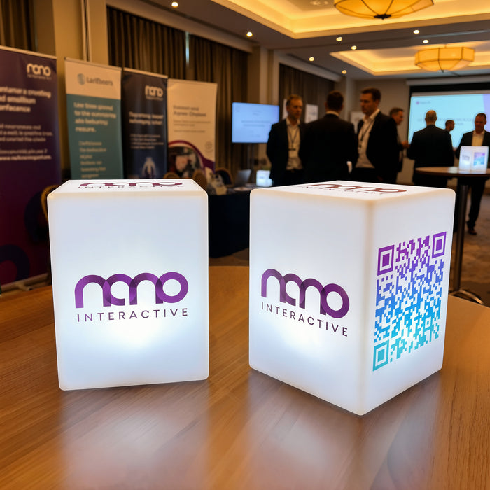 Custom Light Box, Branded Logo Corporate Centerpiece for Conference, Business Event Decor, Light Up Customizable Cube Display Block Totem Sign
