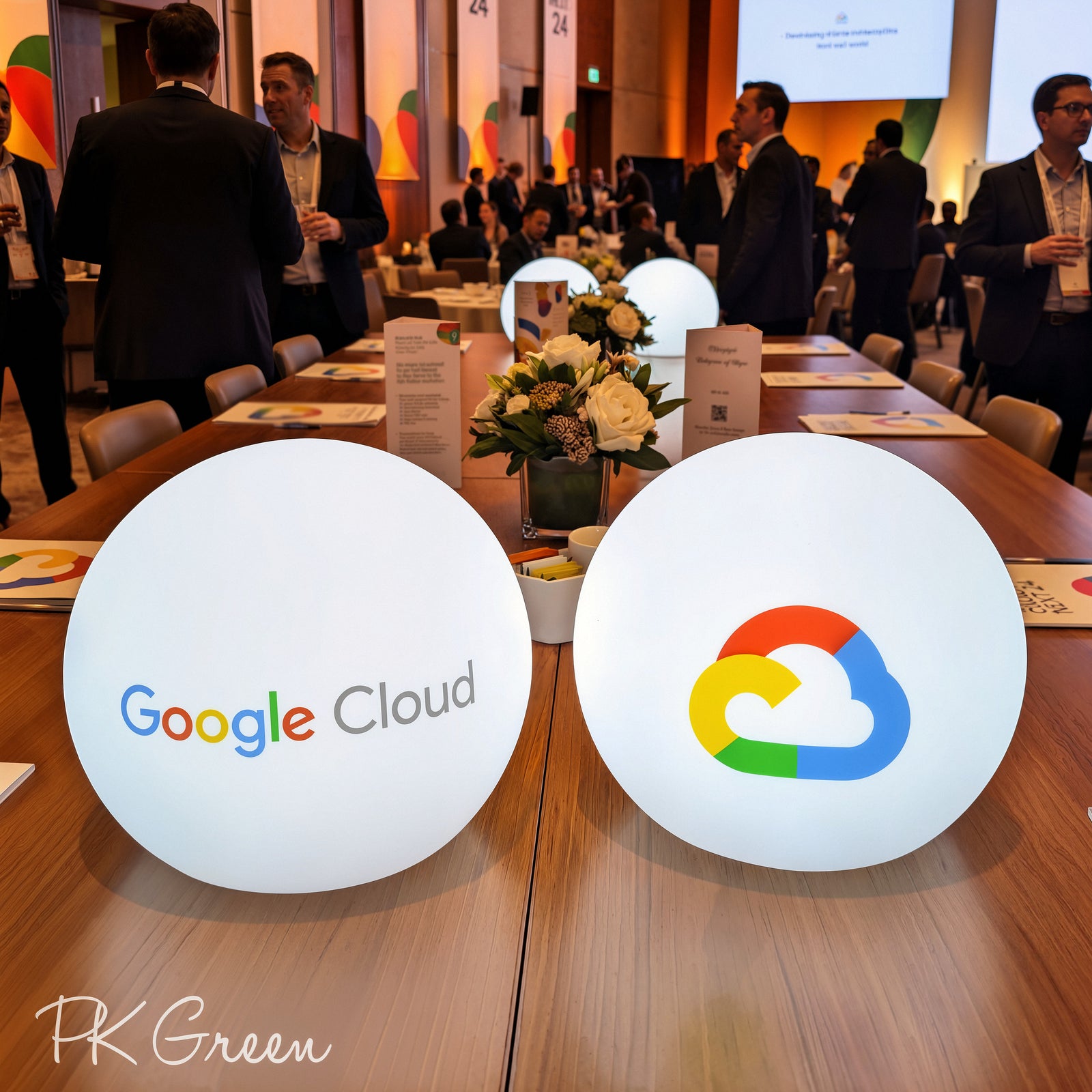Custom Branded Corporate Centerpiece, Round Frameless LED Logo