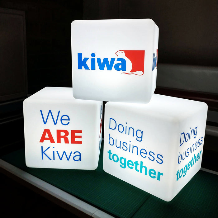 Branded LED Logo Lightbox, Custom Cube Seat Stool Table Furniture, Frameless Corporate Display Sign for Business Event, Conference Decor