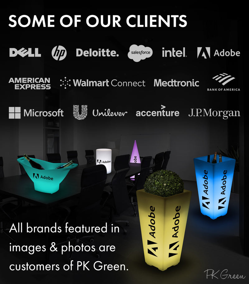 Corporate Centerpieces for Corporate Events, Graphic Light Boxes, Counter Top Signs for Conventions, Tabletop Sign, Color Changing LED Ice Bucket
