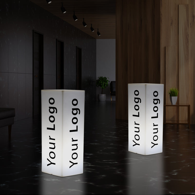 Expo Exhibition Logo Light Box Sign, Tall Illuminated Custom Branded Column Pillar Plinth Display for Corporate Event Signage, Conference Decor