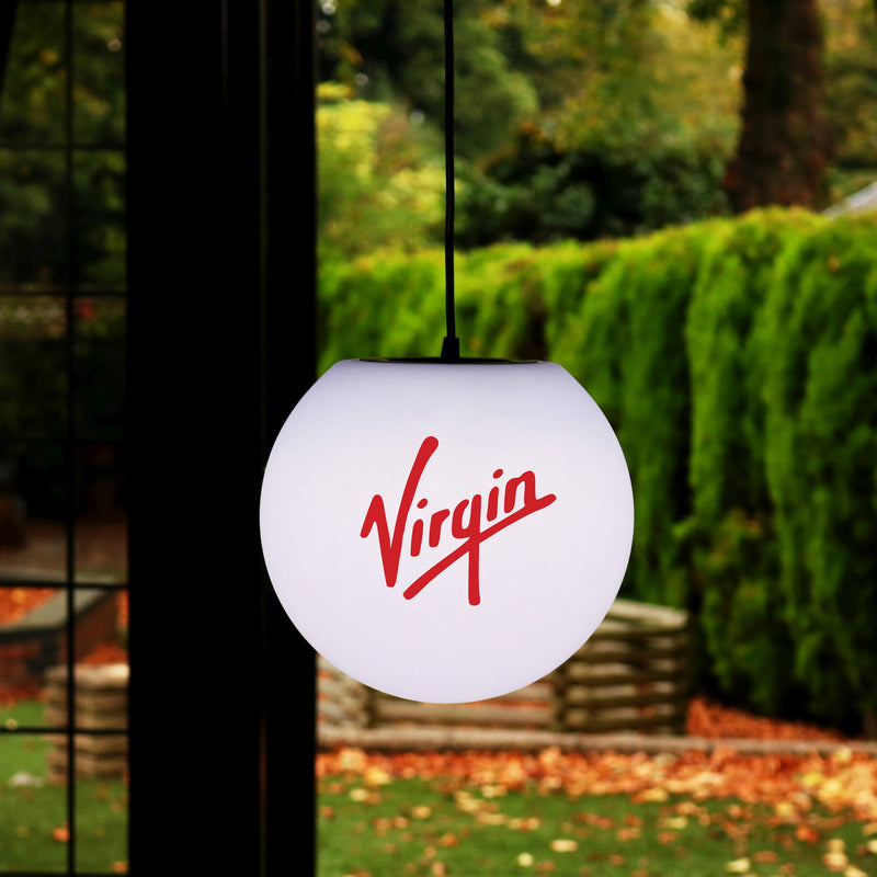 Personalised LED Ceiling Circular Light Box, Branded Illuminated Sphere Pendant Lamp with Logo