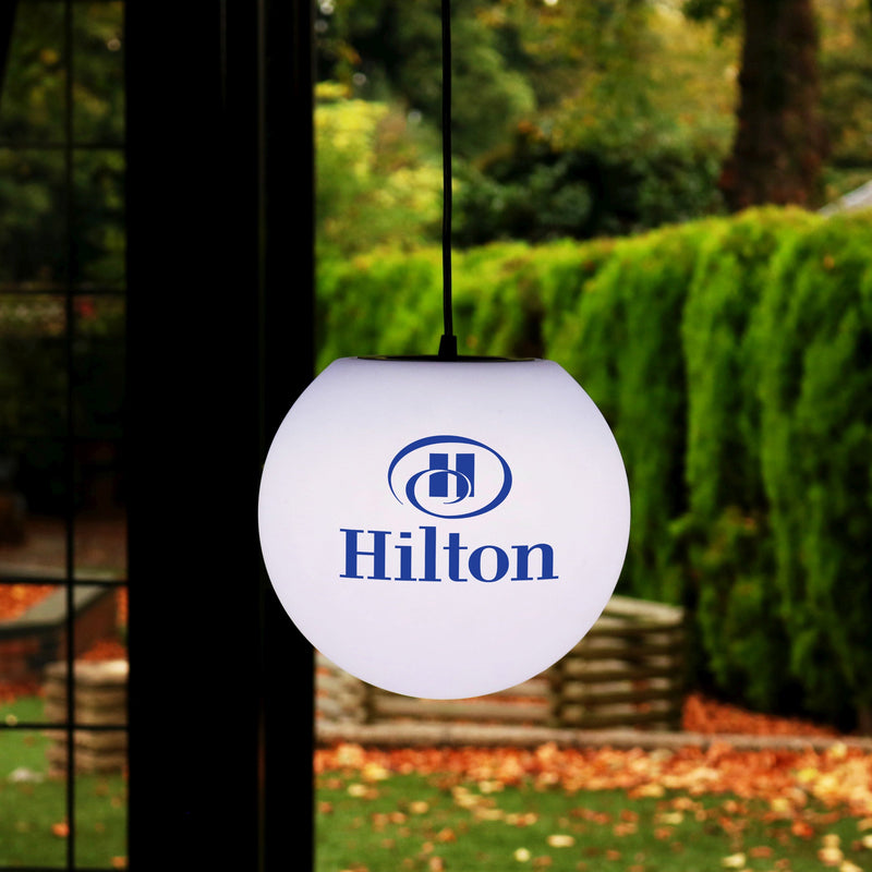 Personalised LED Ceiling Circular Light Box, Branded Illuminated Sphere Pendant Lamp with Logo