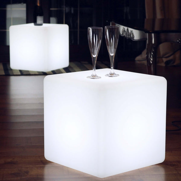 LED Cube Stool 40cm, Floor Standing Lamp, White E27 Bulb Installed