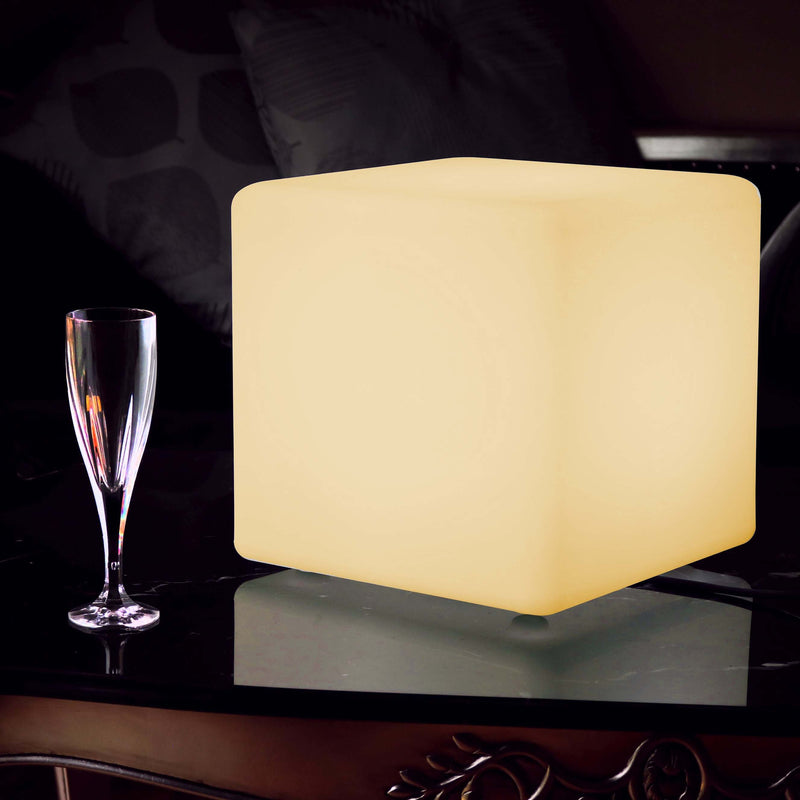 Modern Table Lamp for Lounge Bedroom, 30cm Cube, LED E27 Warm White