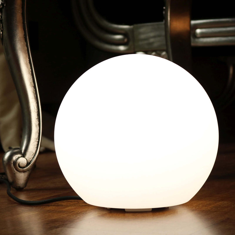 Modern Dimmable Table Lamp, 20cm Mains Powered Sphere Light, White