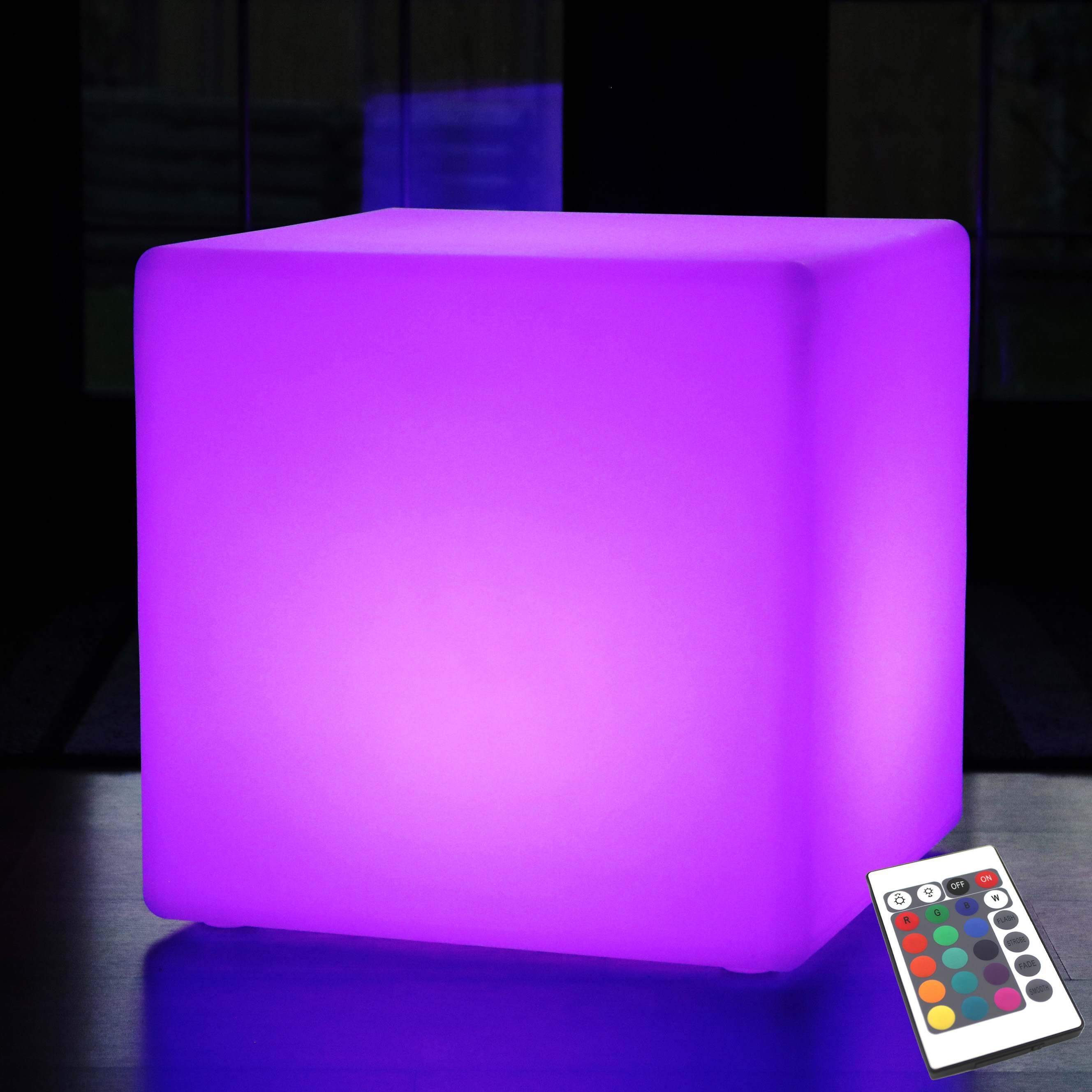 Outdoor LED Cube Seat Stool Table, 50 cm Garden Floor Lamp, Wireless R
