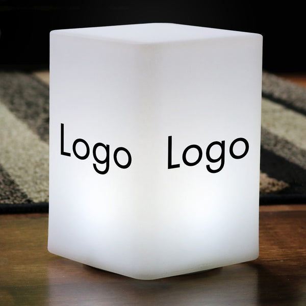 Custom Light Box, Branded Logo Corporate Centerpiece for Conference, Business Event Decor, Light Up Customizable Cube Display Block Totem Sign