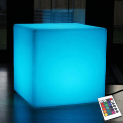 Multi Color LED E27 Cube Stool Floor Lamp, 50cm Illuminated Furniture Seat Table with RGB Remote