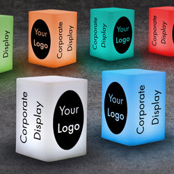 Tabletop Signs for Events and Conferences, Outdoor Light Boxes, Reusable Custom Centerpieces for Corporate Event, Table Decorations, LED Totem Cube