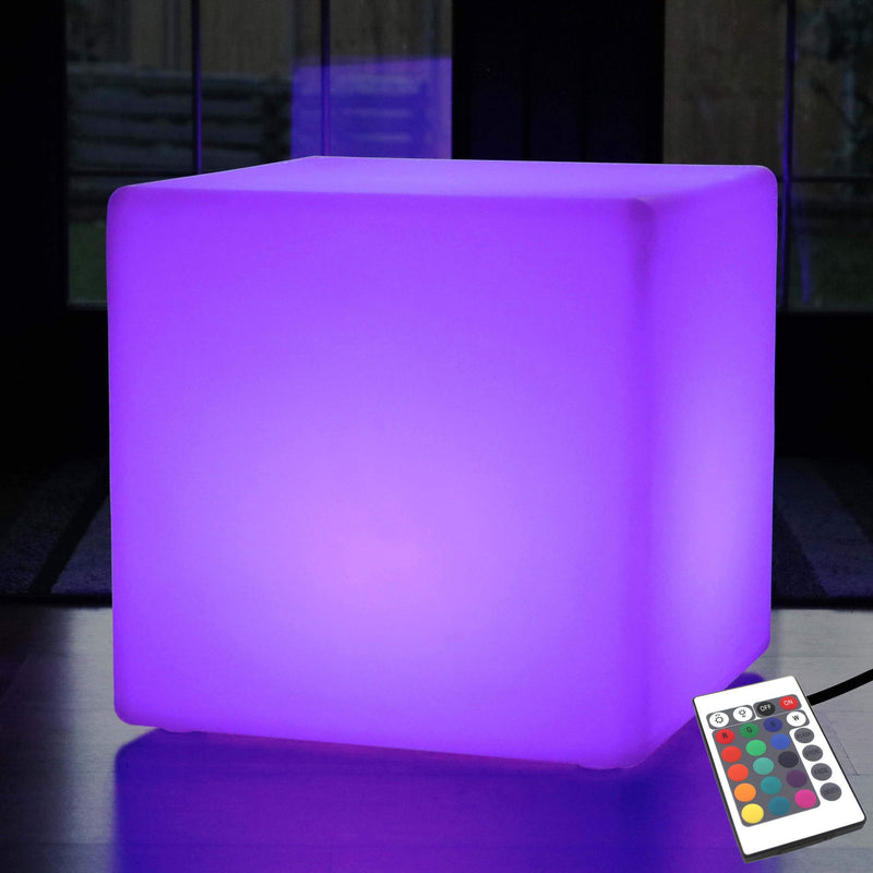 Large 60cm Color Changing LED Cube Stool Floor Lamp, Illuminated Furniture Seat Table RGB