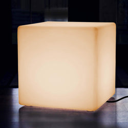 Large LED Seat Stool Cube, Mains Operated 60cm Floor Lamp, Illuminated Furniture, Warm White E27