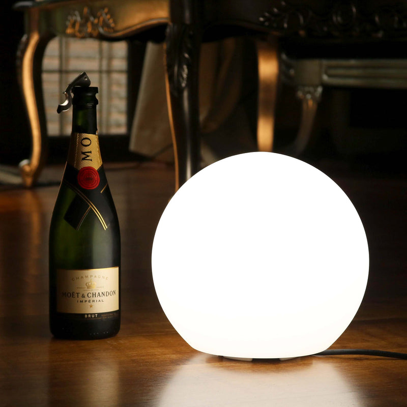 Bedside Lamp, Mains Powered 30cm LED Ball, White, E27 Bulb Installed