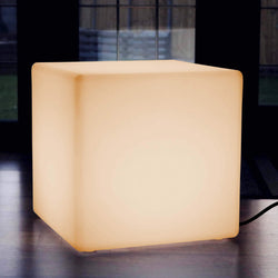 Large LED Cube Stool Seat, Mains Powered 50cm Floor Lamp, Illuminated Furniture, E27 Warm White