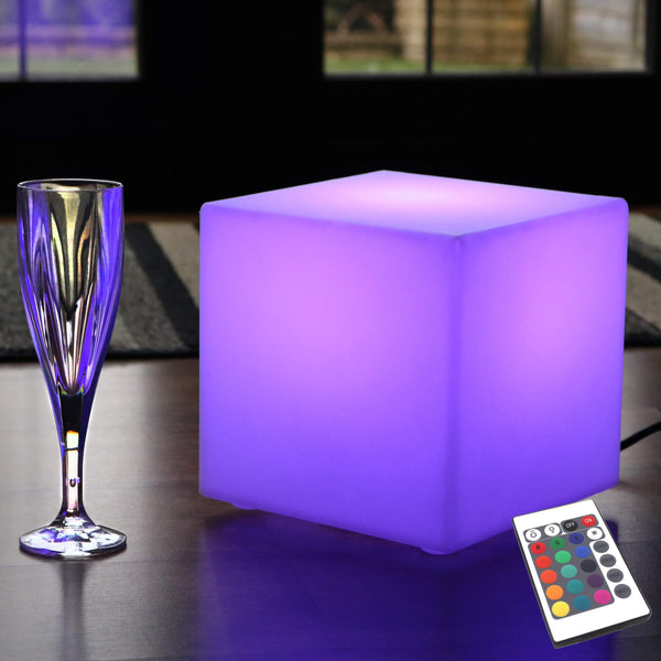 LED Bedside Lamp, Mains Powered, Multicolor RGB Cube, 20 x 20 cm