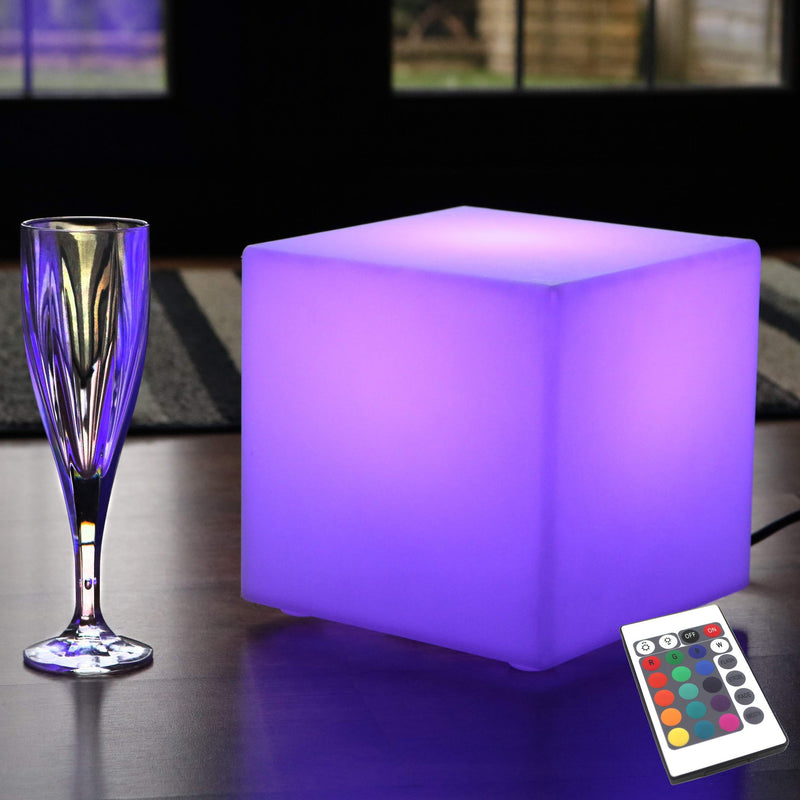 LED Bedside Lamp, Mains Powered, Multicolor RGB Cube, 20 x 20 cm