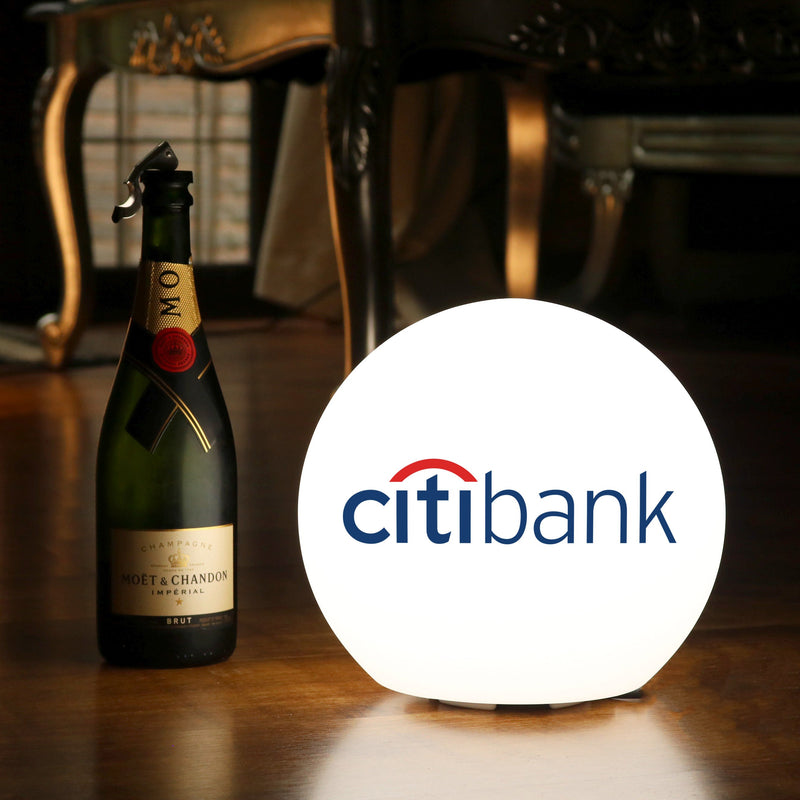 Personalised Table Lamp, Branded LED E27 Round Orb Light Box, Custom Printed with Logo