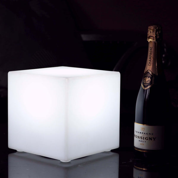 Mains Powered LED Table Lamp, 20cm Cube, White E27 Bulb Installed