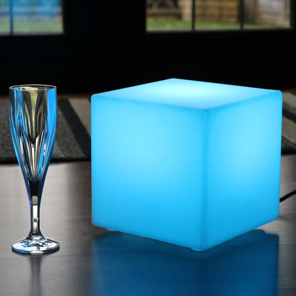 LED Bedside Lamp, Mains Powered, Multicolor RGB Cube, 20 x 20 cm