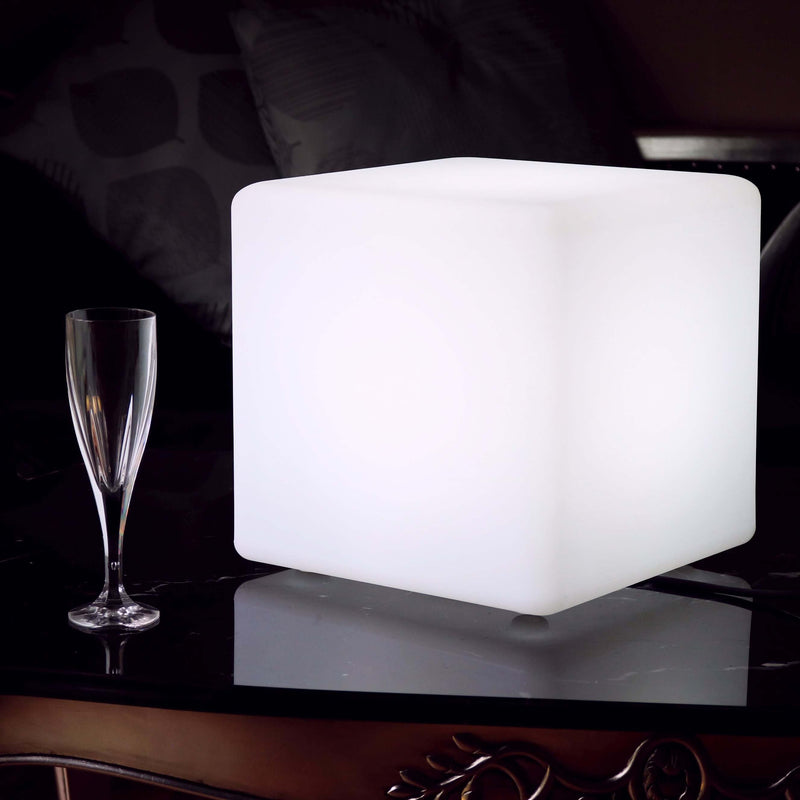 Mains Powered LED Table Lamp, 30cm Cube, White E27 Bulb Installed