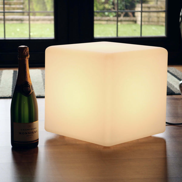 Modern Table Lamp for Lounge Bedroom, 30cm Cube, LED E27 Warm White