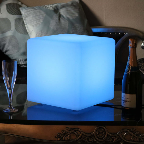 Table Lamp, Mains Powered, LED Cube with Remote, 30 x 30 cm