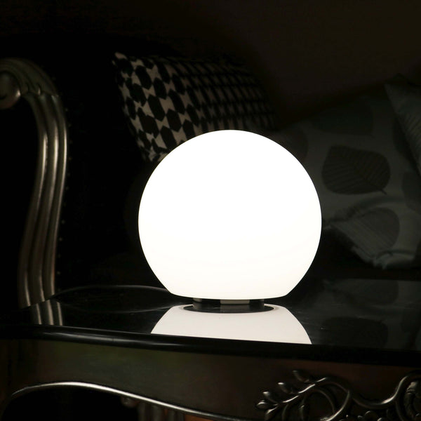 Modern Dimmable Table Lamp, 20cm Mains Powered Sphere Light, White