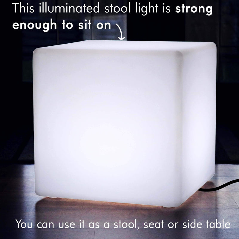 Large 60cm Color Changing LED Cube Stool Floor Lamp, Illuminated Furniture Seat Table RGB