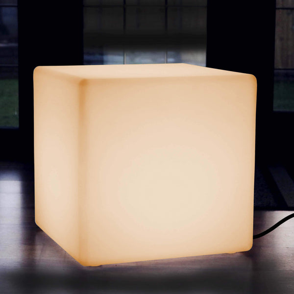 Large LED Seat Stool Cube, Mains Operated 60cm Floor Lamp, Illuminated Furniture, Warm White E27