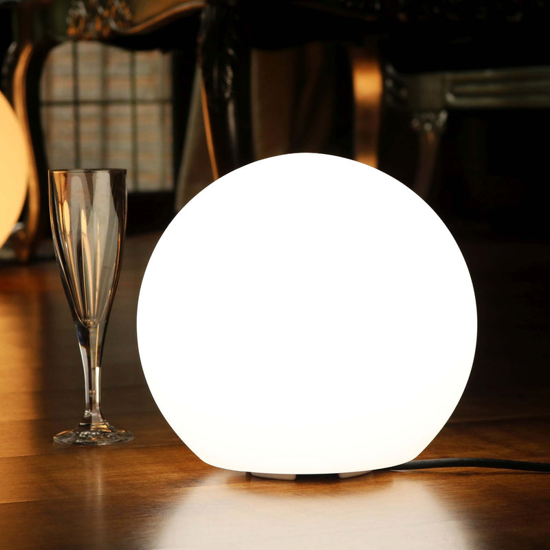 Bedside Lamp, Mains Powered 30cm LED Ball, White, E27 Bulb Installed
