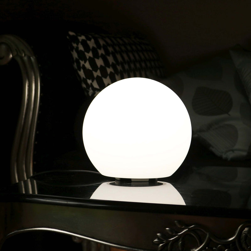 LED Bedside Table Lamp, 20cm Sphere Light, Mains Powered, White