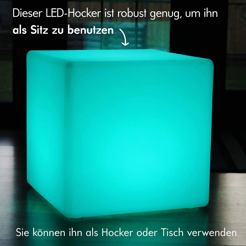 Outdoor LED Cube Seat Stool Table, 50 cm Garden Floor Lamp, Wireless RGB Light with Remote