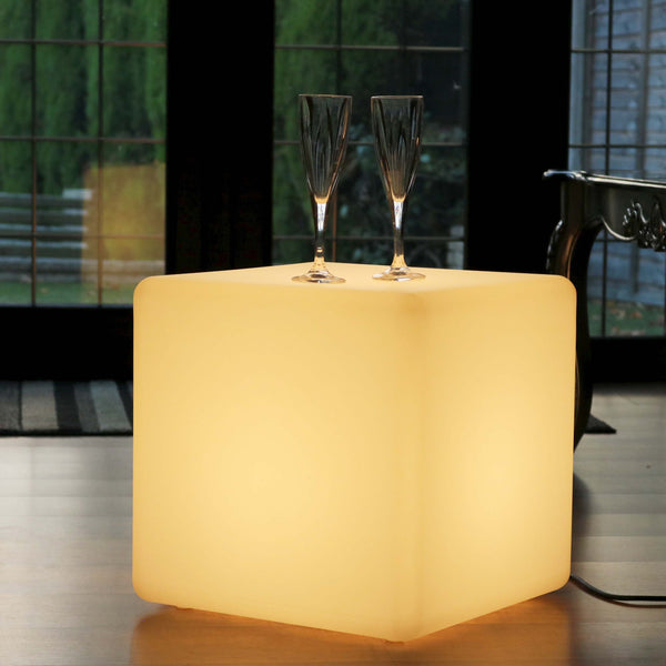 40cm LED Cube Stool, Mains Powered Modern E27 Floor Lamp, Warm White