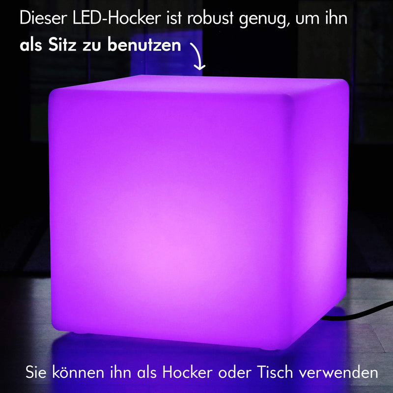 Multi Color LED E27 Cube Stool Floor Lamp, 50cm Illuminated Furniture Seat Table with RGB Remote