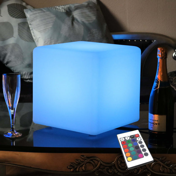 Table Lamp, Mains Powered, LED Cube with Remote, 30 x 30 cm