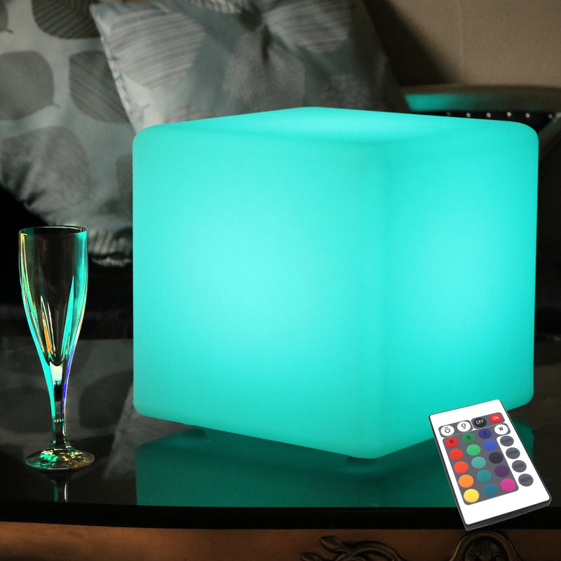 Wireless Table Lamp, Illuminated LED Cube 30cm, Outdoor Garden Light