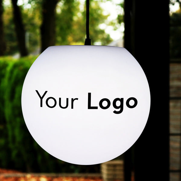Branded LED Hanging Lightbox Sign, Personalised Pendant Lamp with Logo, 30cm Sphere, E27