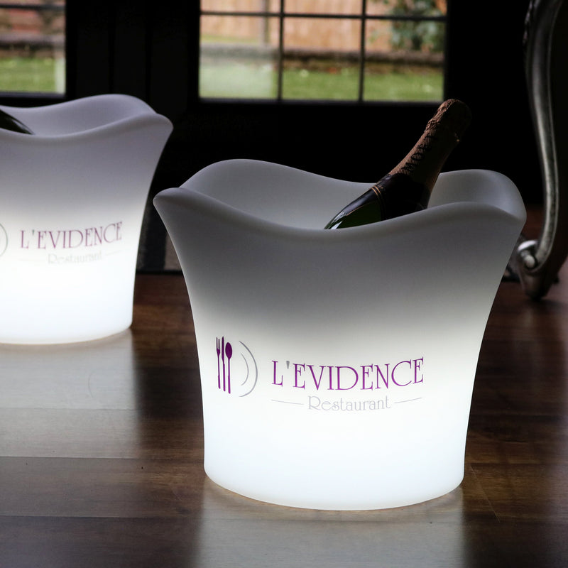 Branded Logo Ice Bucket, Light Up Wine Champagne Cooler, Unique Custom Corporate LED Table Centerpiece Light Box Sign for Conference, Business Event