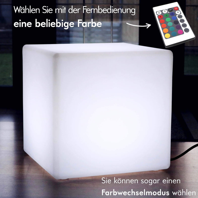 Multi Color LED E27 Cube Stool Floor Lamp, 50cm Illuminated Furniture Seat Table with RGB Remote