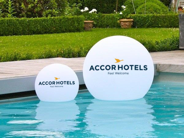 Custom Floating Pool Light with Logo, Branded Lighted Pool Float for Corporate Event, Round Globe LED Lightbox for Conference, Business Event Signage