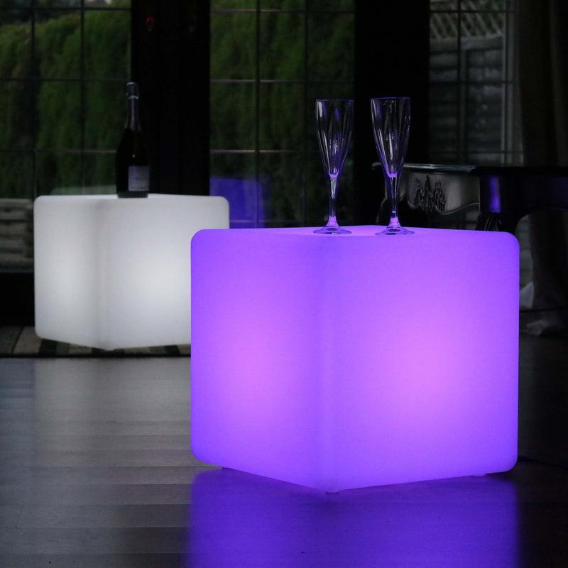 LED Cube Stool Seat, 40cm Tall, Mains Powered Multicolor Floor Lamp