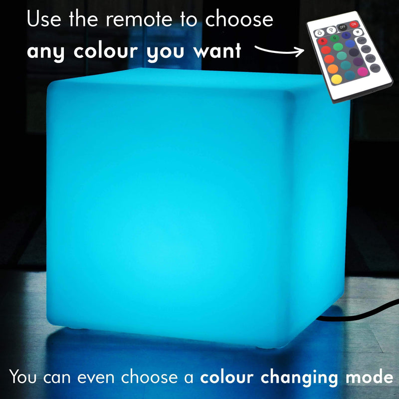 Large 60cm Color Changing LED Cube Stool Floor Lamp, Illuminated Furniture Seat Table RGB