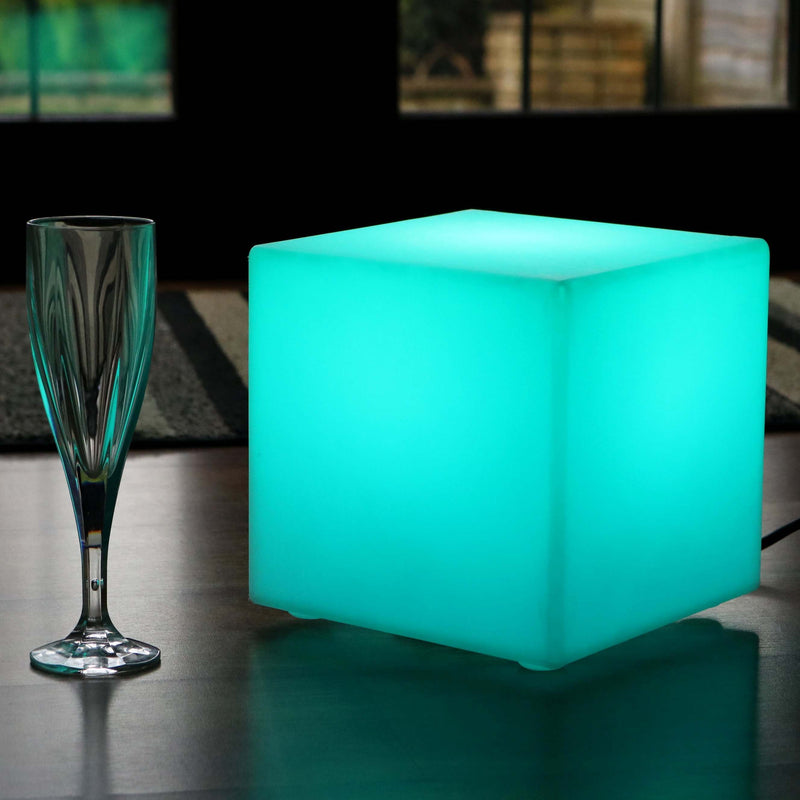 LED Bedside Lamp, Mains Powered, Multicolor RGB Cube, 20 x 20 cm