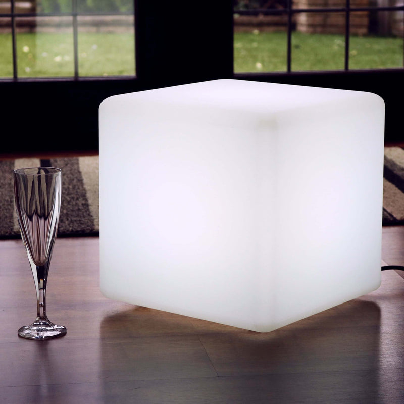 Mains Powered LED Table Lamp, 30cm Cube, White E27 Bulb Installed
